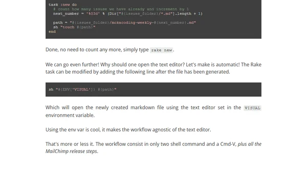 MailChimp automated workflow for mokacoding weekly