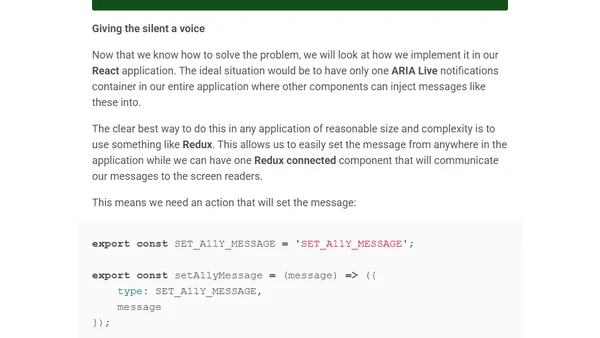 Accessible React Router navigation with ARIA Live Regions and Redux.