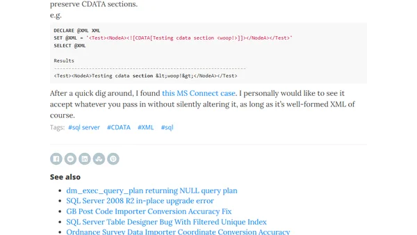 SQL Server XML datatype with CDATA