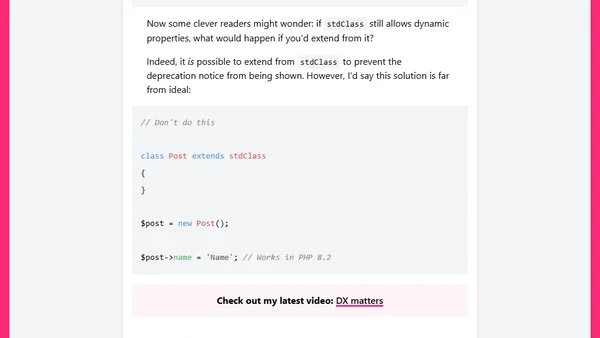 Deprecated dynamic properties in PHP 8.2