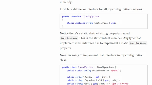 Custom config sections using static virtual members in interfaces