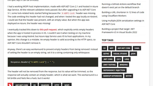 ASP.NET Core 3, IIS and empty HTTP headers