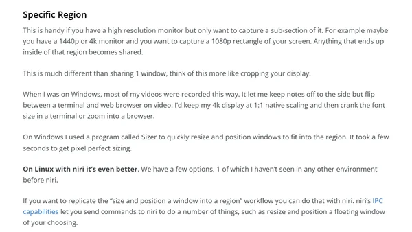 Screen Sharing with niri, Including Specific Regions with OBS
