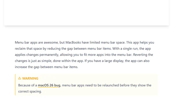 New App: Menu Bar Spacing