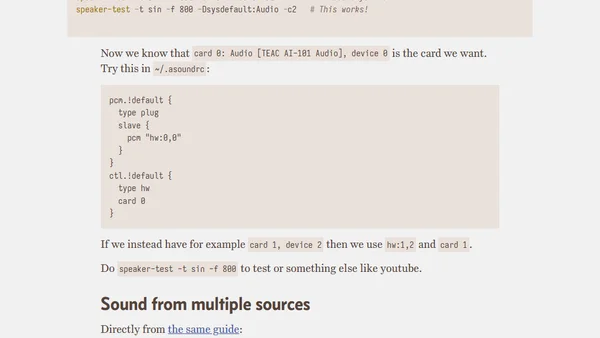 Default audio card in linux