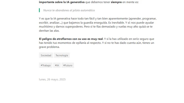 Piloto automático intelectual: el riesgo de atrofiarse con la IA