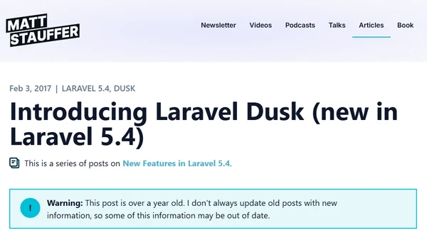 Introducing Laravel Dusk (new in Laravel 5.4)