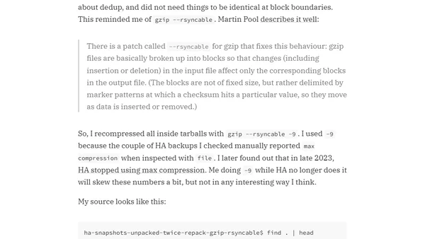 Home Assistant backups, restic, gzip’s rsyncable flag