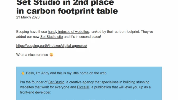 Set Studio in 2nd place in carbon footprint table
