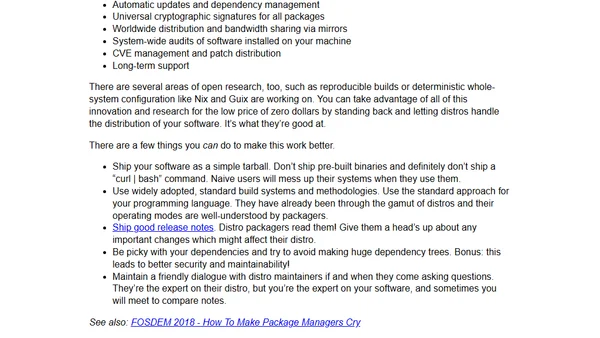 Developers: Let distros do their job
