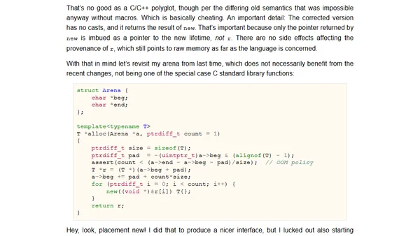 More speculations on arenas in C++