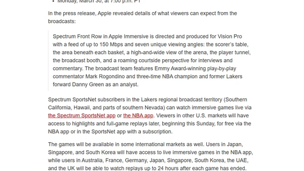 Immersive Basketball Games Come to Apple Vision Pro on January 9