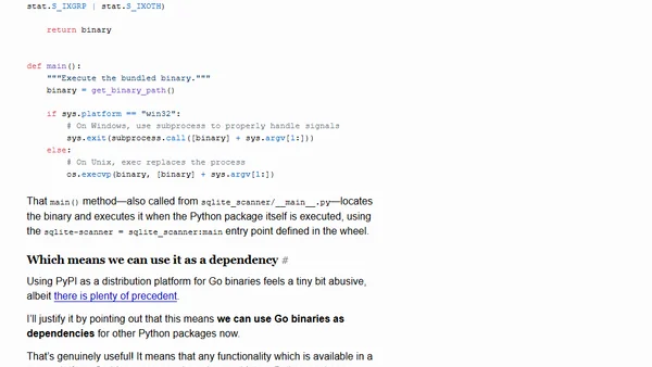 Distributing Go binaries like sqlite-scanner through PyPI using go-to-wheel