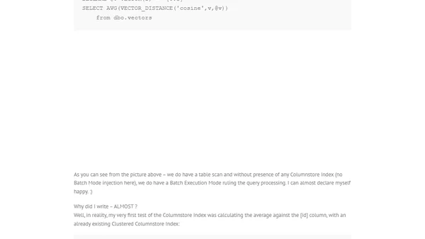 Columnstore Indexes – part 134 (“Vectors and Columnstore Indexes”)