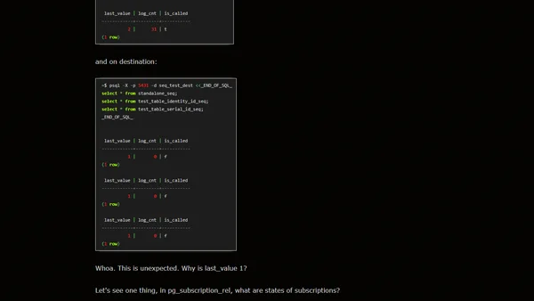 Waiting for PostgreSQL 19 – Sequence synchronization in logical replication.