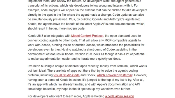Apple’s Xcode 26.3 Release Candidate Adds Agentic Coding Tools for Developers