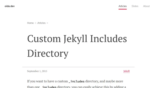 Custom Jekyll Includes Directory