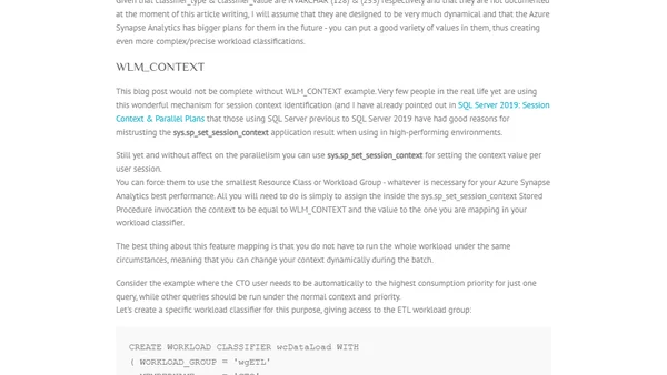 Workload Classification in Azure Synapse Analytics (Resource Governor)