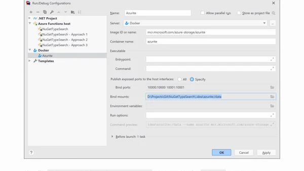 Run Azurite in Docker with Rider and keep Azure Storage data local to a solution