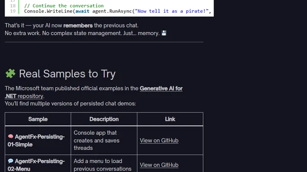 🧠 Build an Agent Chat that Remembers — Persisting Conversations with Microsoft Agent Framework