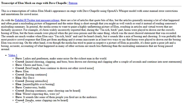 Transcript of Elon Musk on stage with Dave Chapelle