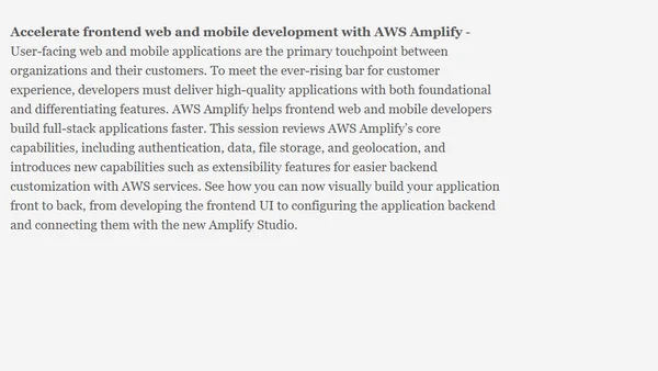 AWS San Francisco Summit- DEM308