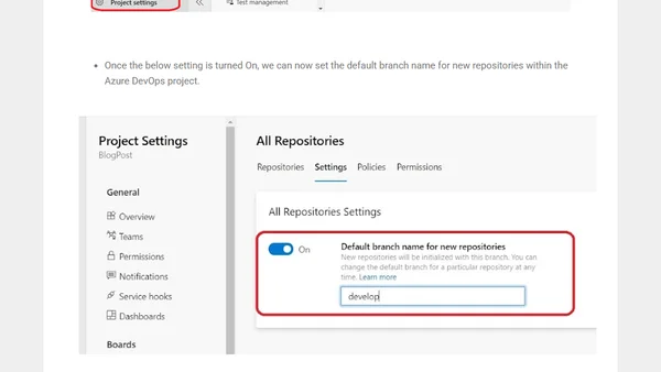 Azure DevOps Tips: How to set default branch name for new repos?