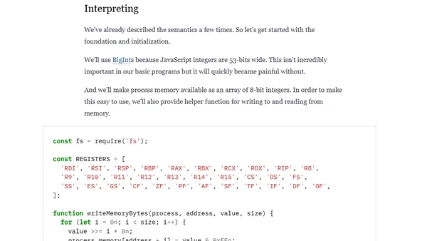 Writing an x86 emulator from scratch in JavaScript: 1. a stack and register machine