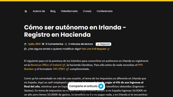 Cómo ser autónomo en Irlanda - Registro en Hacienda