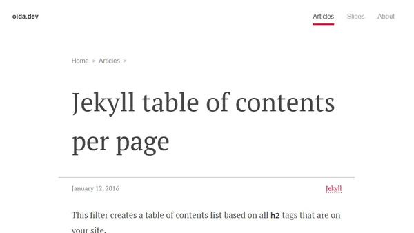 Jekyll table of contents per page