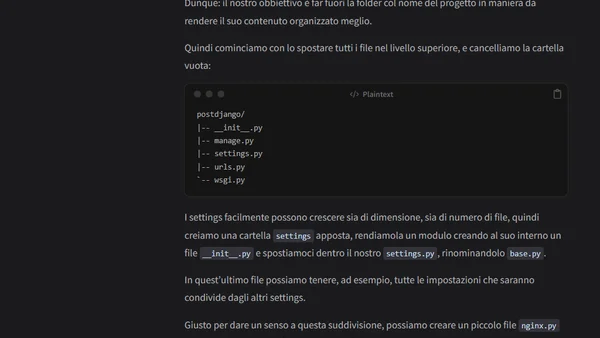 Struttura iniziale per un nuovo progetto Django
