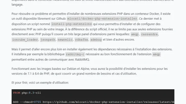 Installer des extensions PHP facilement dans une image Docker