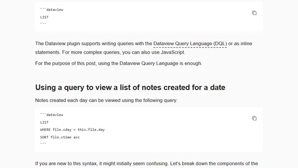Tracking notes created in Obsidian with Dataview