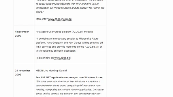 Upcoming sessions on Azure, PHP and ASP.NET