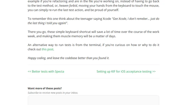 Xcode keyboard shortcuts for testing