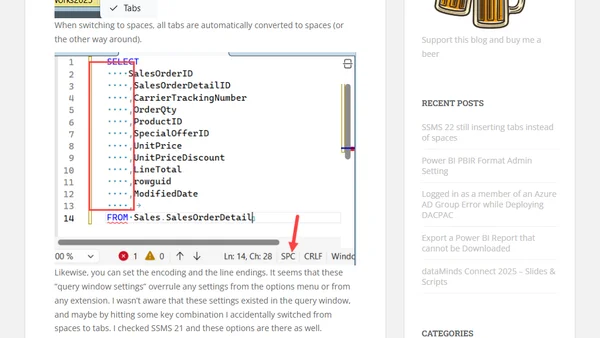 SSMS 22 still inserting tabs instead of spaces