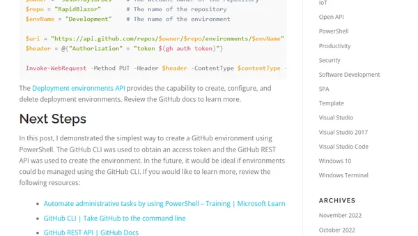 Create GitHub Environments using PowerShell