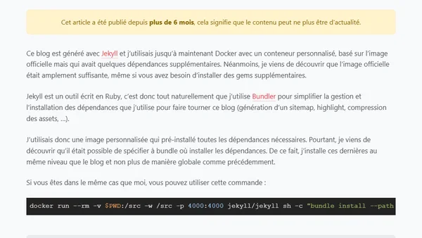 Jekyll sous Docker avec des dépendances tierces