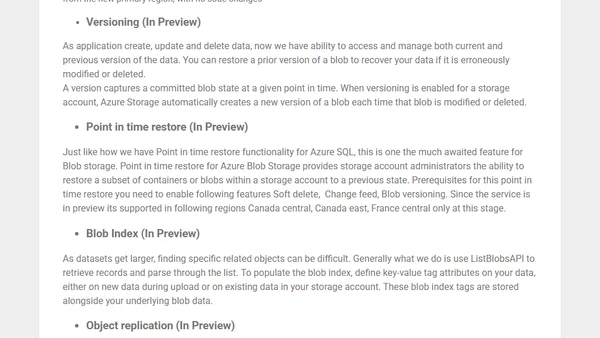 Announcements related to Azure Blob Storage