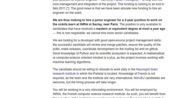 Hiring a junior engineer on the scikit-learn