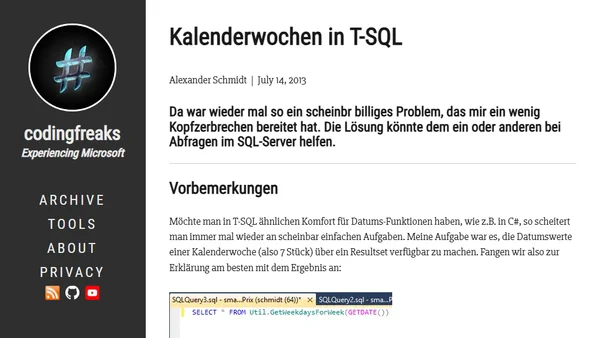 Kalenderwochen in T-SQL