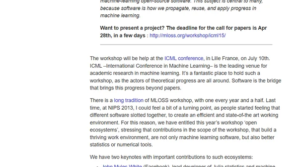 MLOSS: machine learning open source software workshop @ ICML 2015