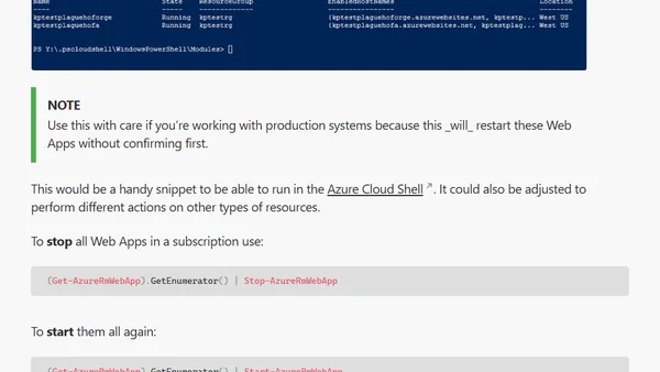 Stop, Start or Restart all Web Apps in Azure using PowerShell