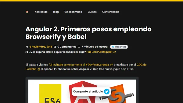 Angular 2. Primeros pasos empleando Browserify y Babel