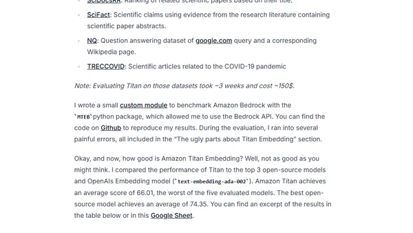 Amazon Bedrock: How good (bad) is Titan Embeddings?