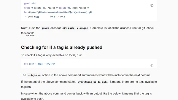 How to push local git tag to remote repository on GitHub