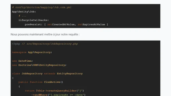 Tutorial Jobeet pour Symfony 4 - Partie 6: Aller plus loin avec le modèle