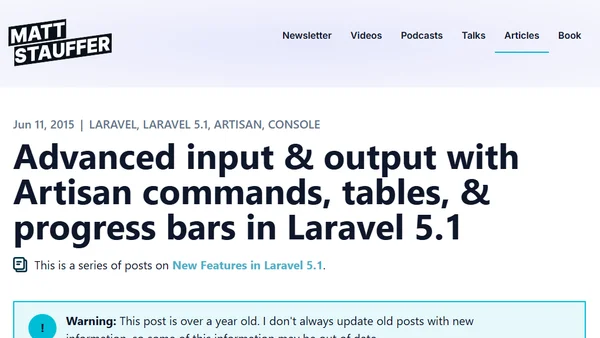 Advanced input & output with Artisan commands, tables, & progress bars in Laravel 5.1