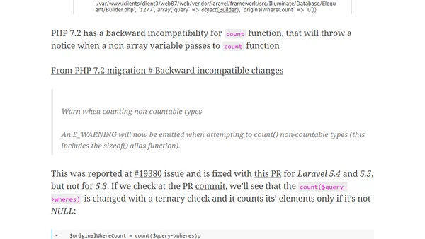 Laravel 5.3 errors with PHP 7.2