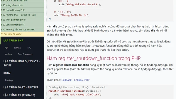 Hàm exit die trong PHP
